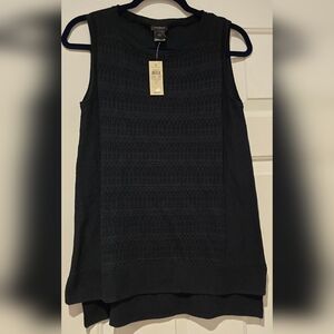NWT Ann Taylor Sleeveless Top Size Small Knit Front Very Dark Blue